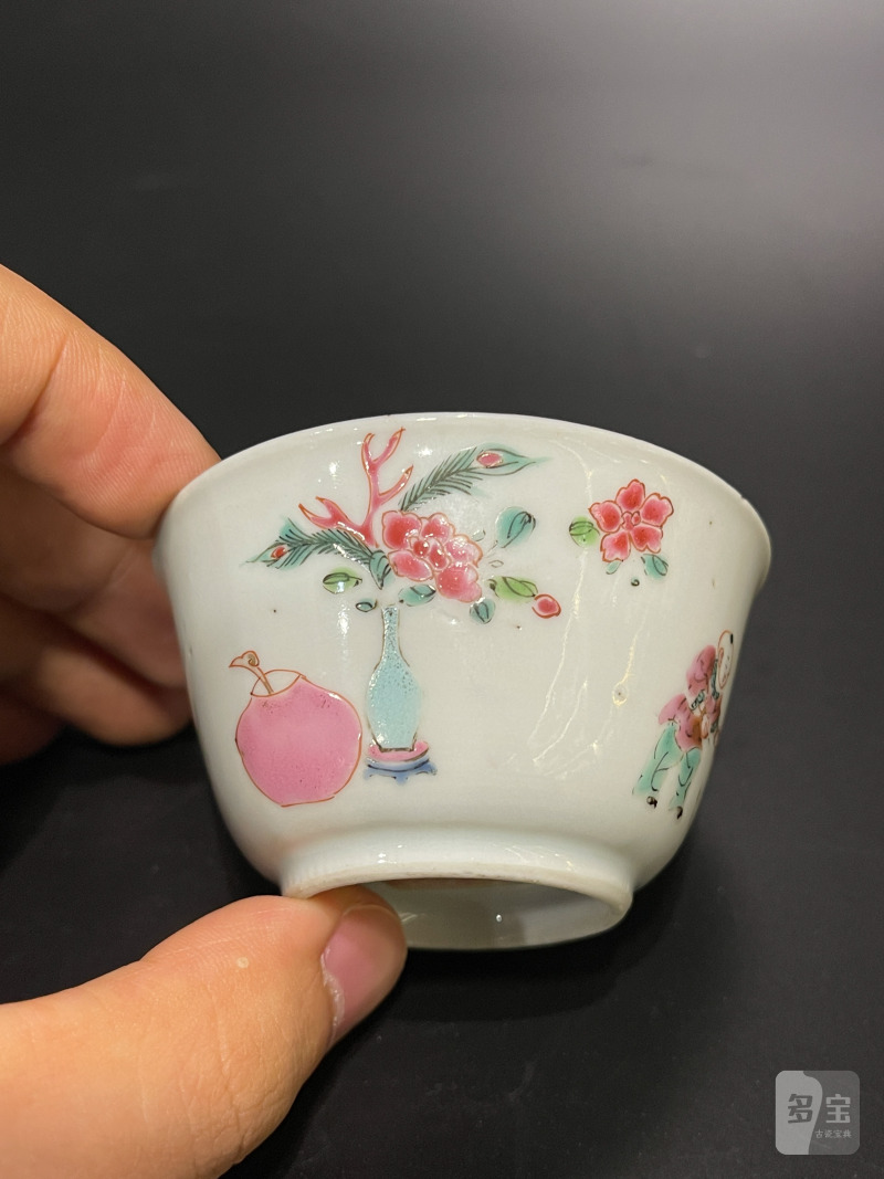 清雍正 粉彩三娘教子图杯 - 图6